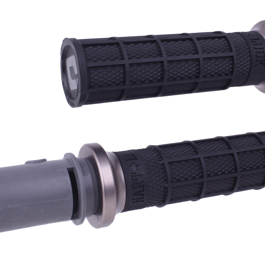 ODI Lock-On Hart-Luck Signature Full-Waffle Grips For 2024-Up-Touring & 2025-Up M8 Softails Black/Gun Metal