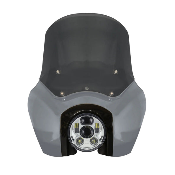 OG Softail Low Rider s_Complete T Sport Fairing Kit Gunship Grey OEM Headlight Grey 5.75 LED Chrome