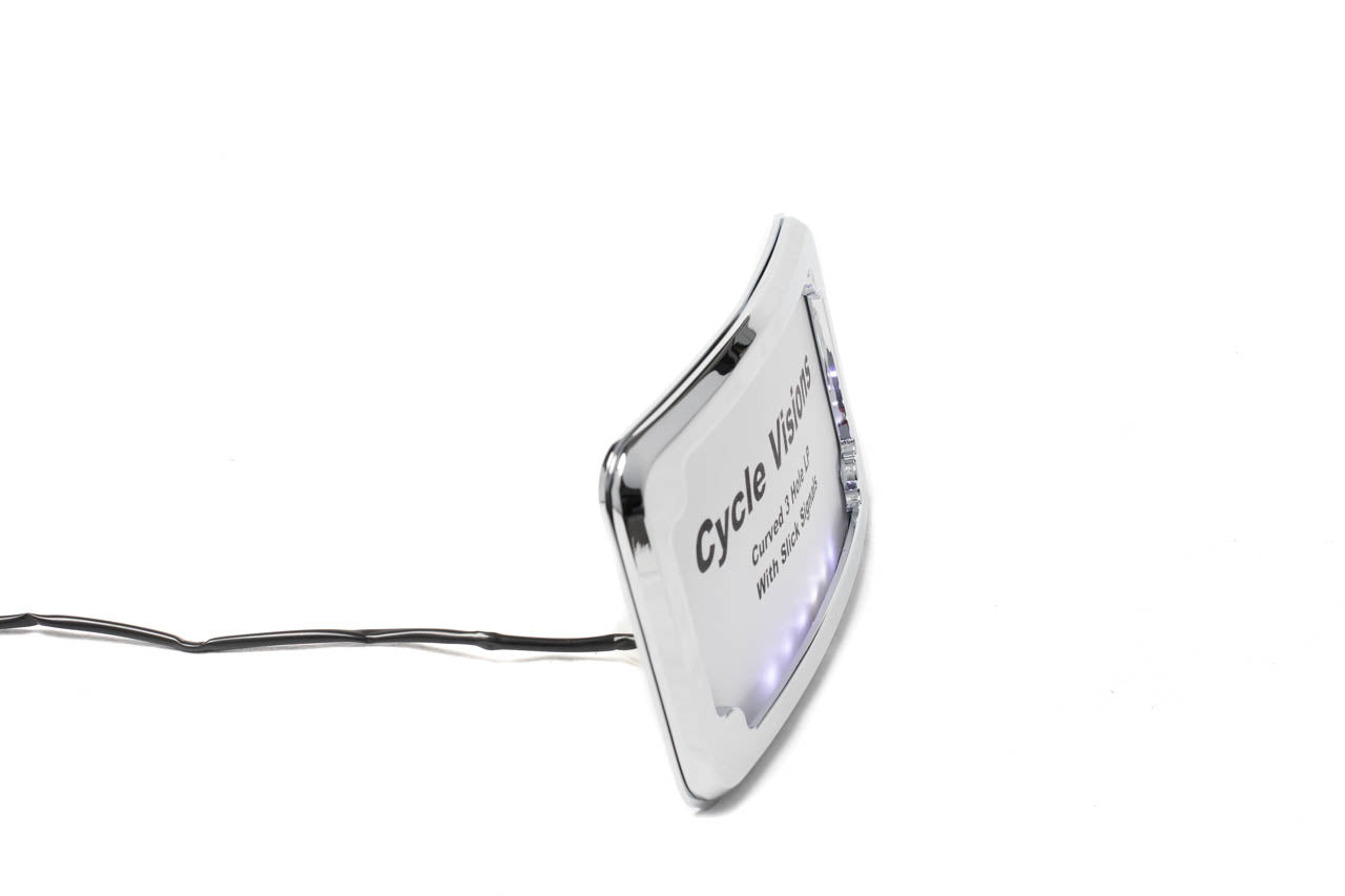 Side view of Curved 3-Hole License Plate Mount with Lights for Harley Davidson Motorcycles