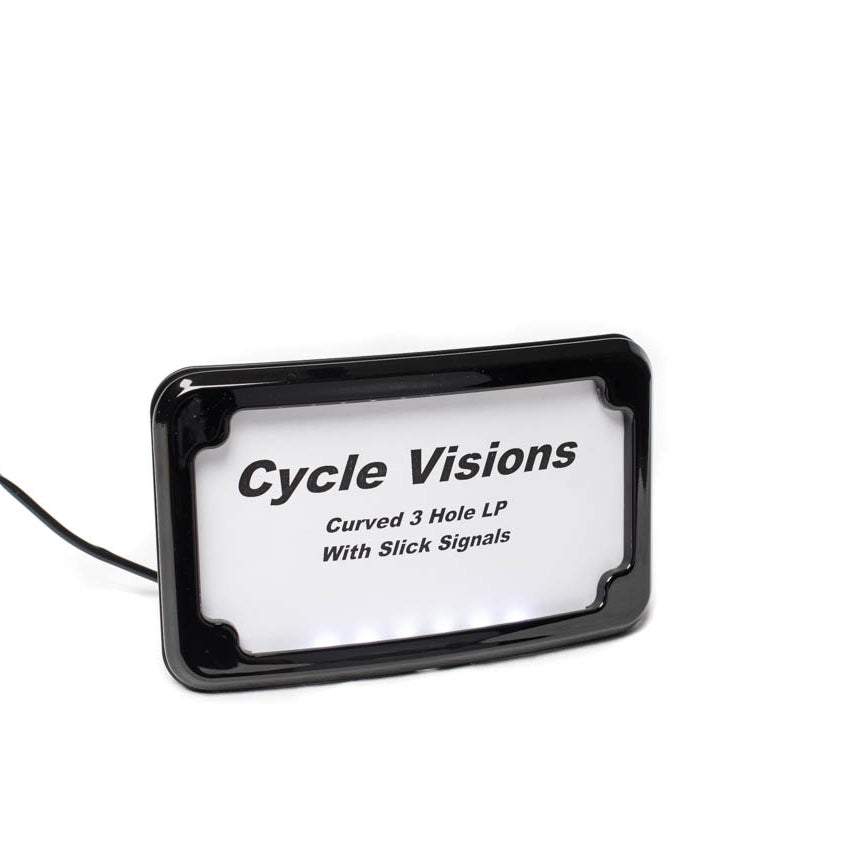 Black Curved 3-Hole License Plate Mount with Lights for Harley Davidson Motorcycles